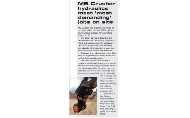 MB Crusher hydraulics meet ‘most demanding’ jobs on site
