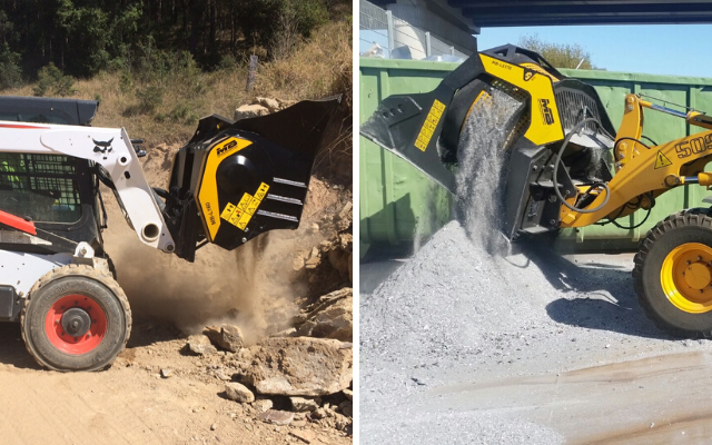 MB Crusher has designed and built machinery capable of transforming loaders, skid steer loaders, and backhoe loaders into real mobile crushing and screening plants.